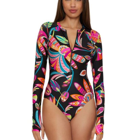 NWT Trina Turk Luminary Long Sleeve Zip Up Paddle Suit One Piece Swimsuit